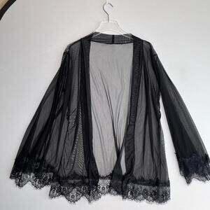 Black Sheer Top Layer Open Cardigan Lacey Witchy Whimsigoth Dark Romantic O/S